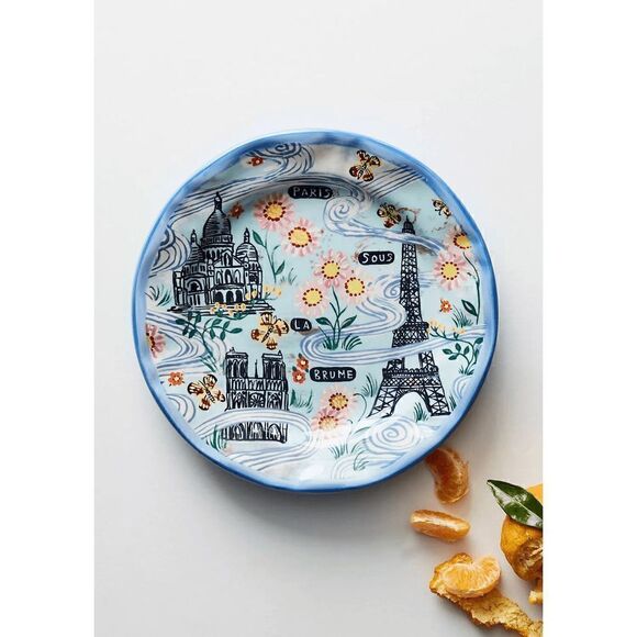Anthropologie Nathalie Lete Paris Brume Eiffel Tower Francophile Dinner Plate - Picture 1 of 6